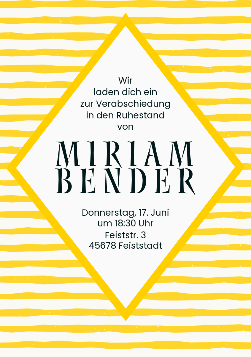 yellow white stripe pattern Retirement Party Invite