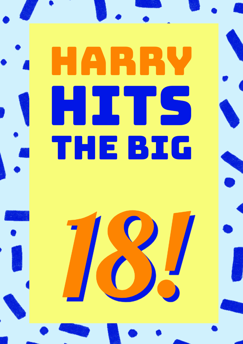 Yellow Blue & Orange Fun 18th Birthday Party A3 Poster