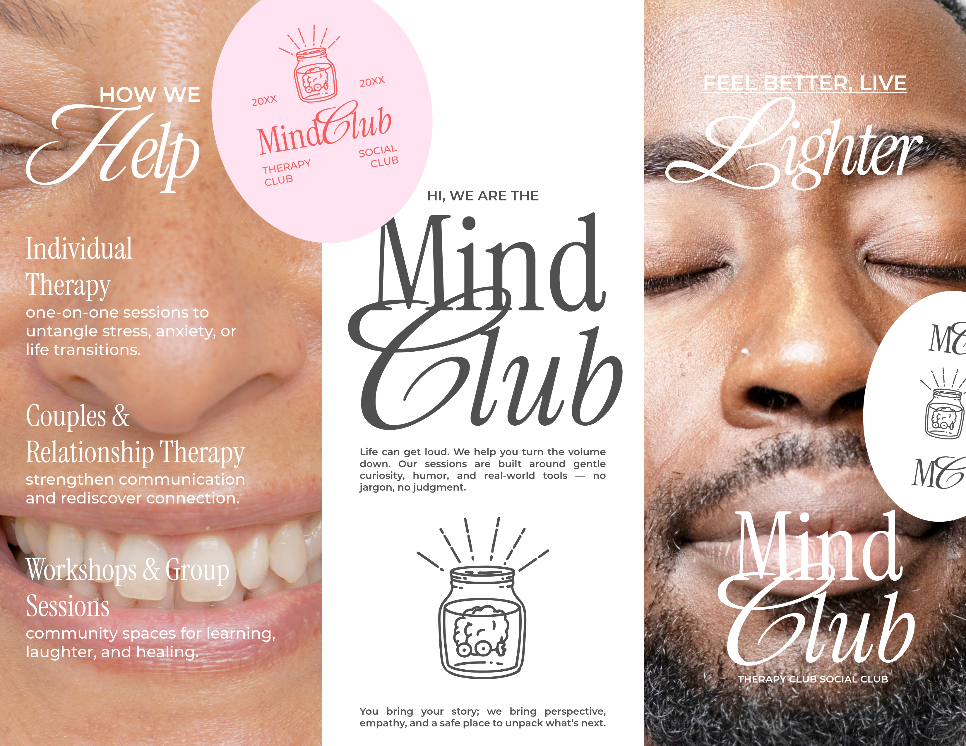 Pink, White and Black Mental Therapy Brochure