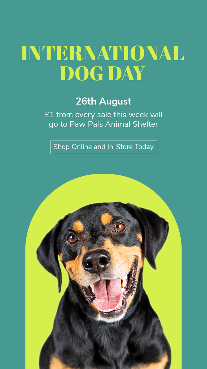 Green International Dog Day Charity Partnership Instagram Story