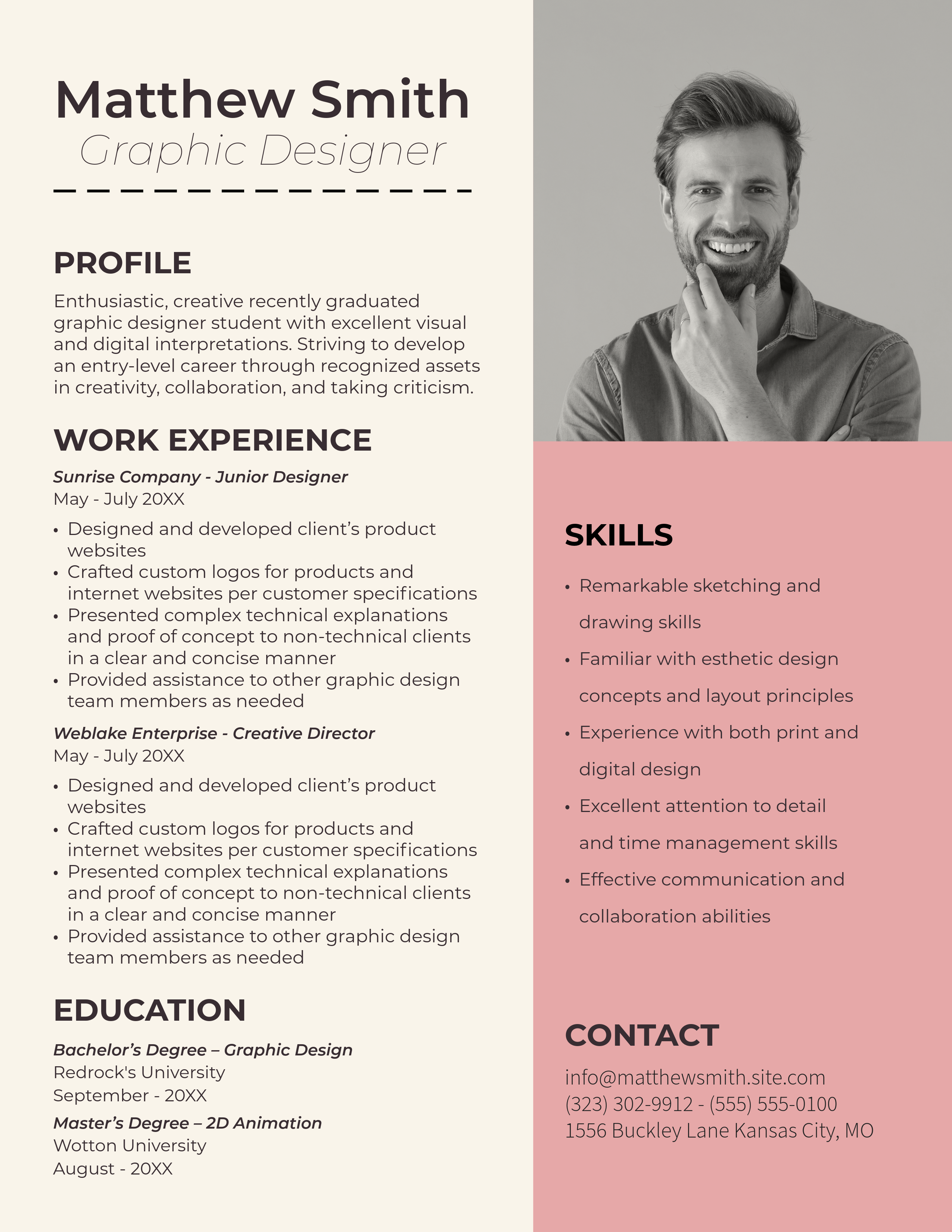 Beige and Pink Resume