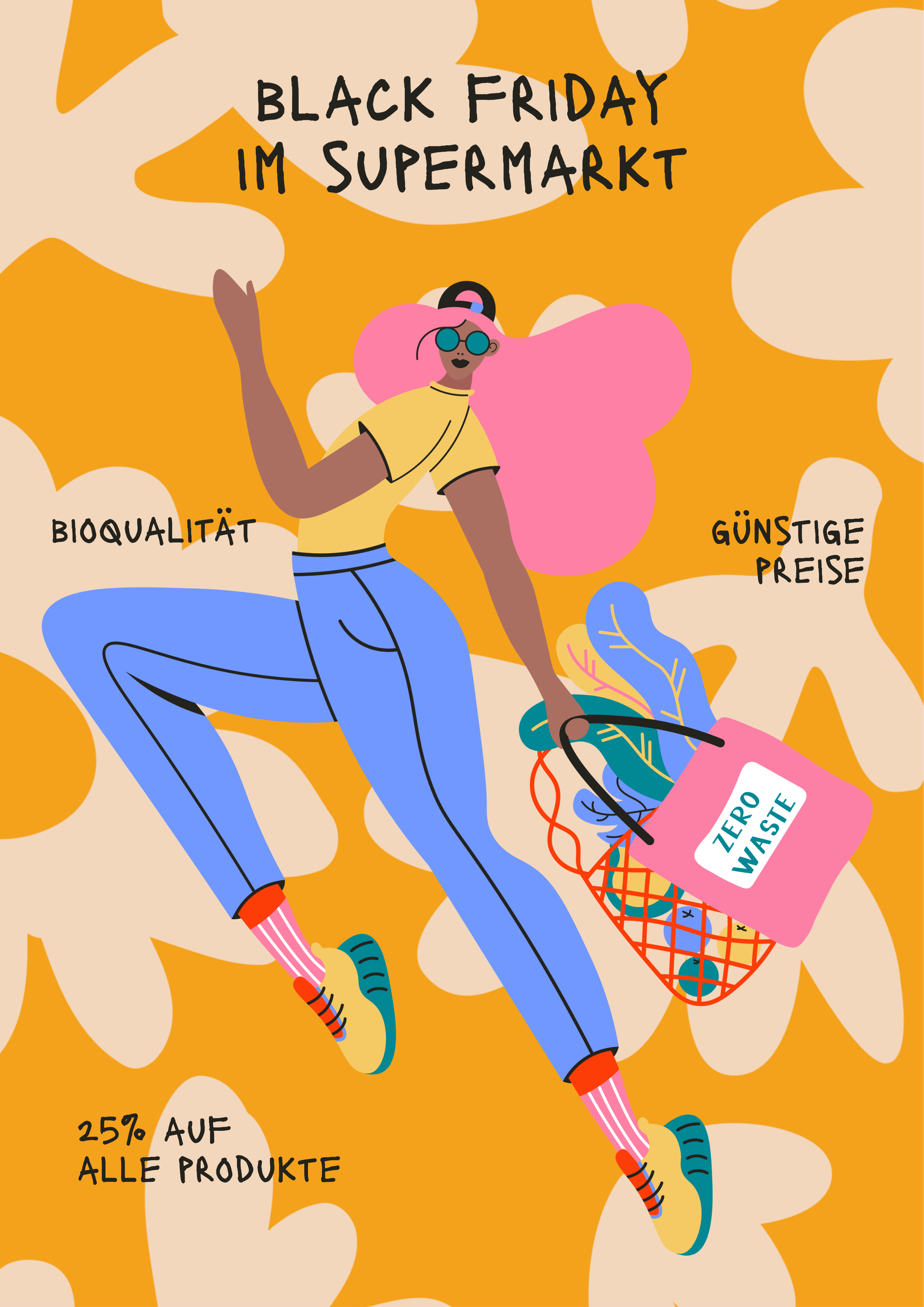 Gelb und Beige Black Friday Supermarkt Bio Gesund Lebensmittel A4 Flyer