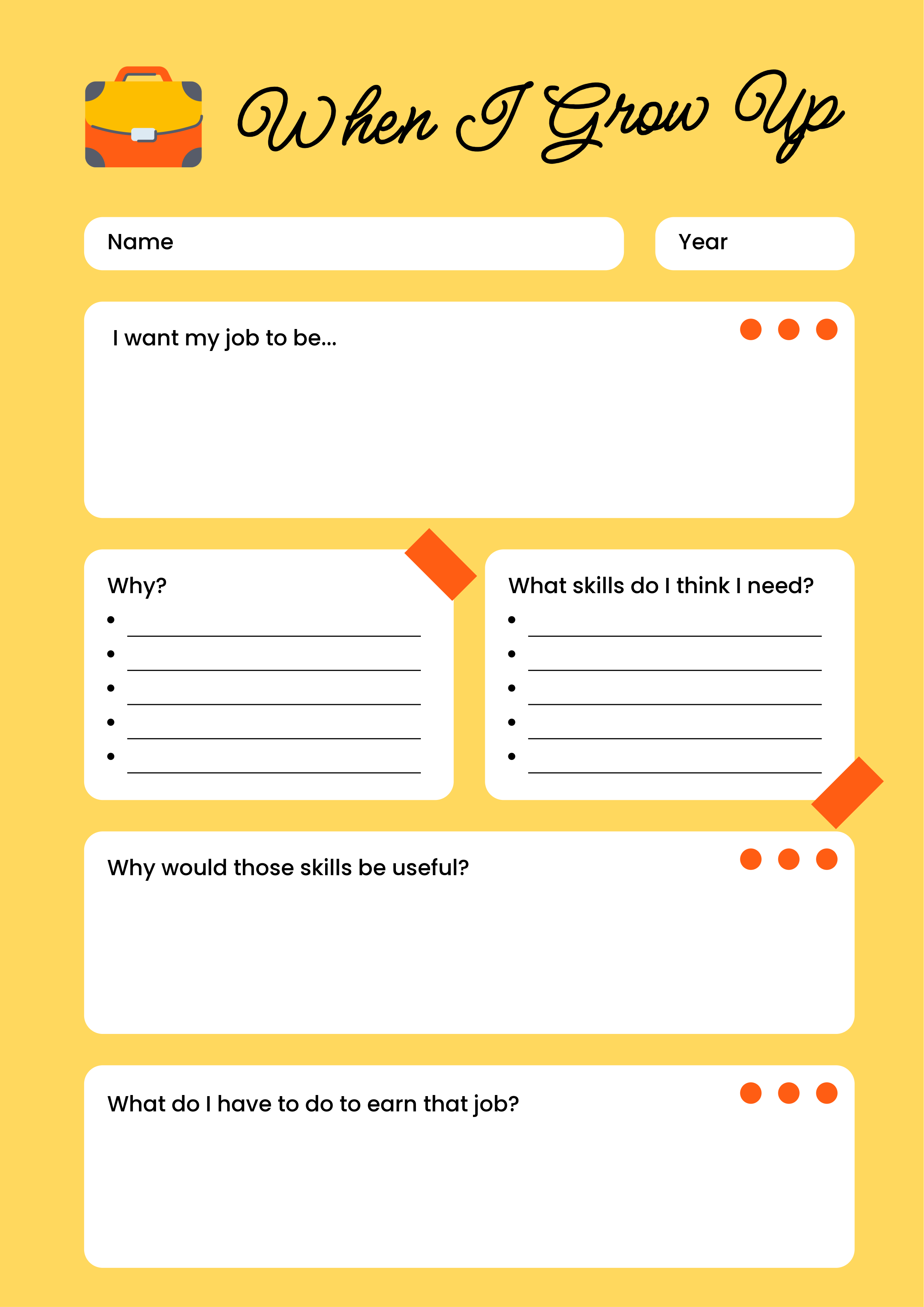 Yellow and Orange Dream Job Worksheet