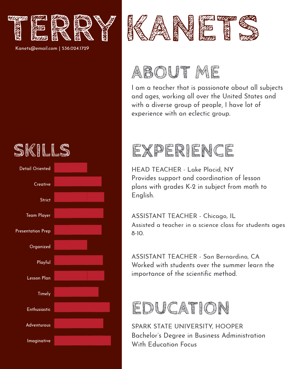 Brown And Red Teacher Resume