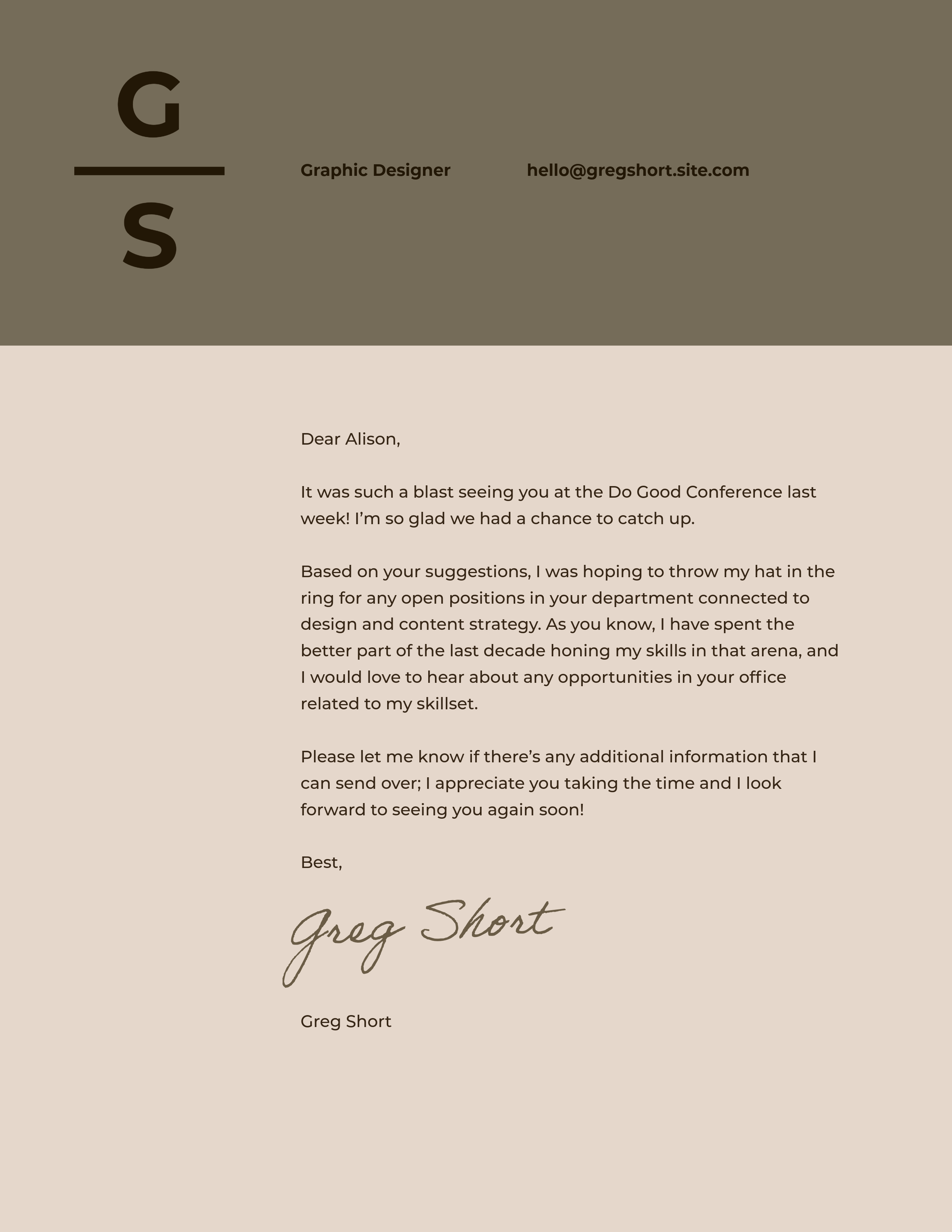 Brown Networking Cover Letter