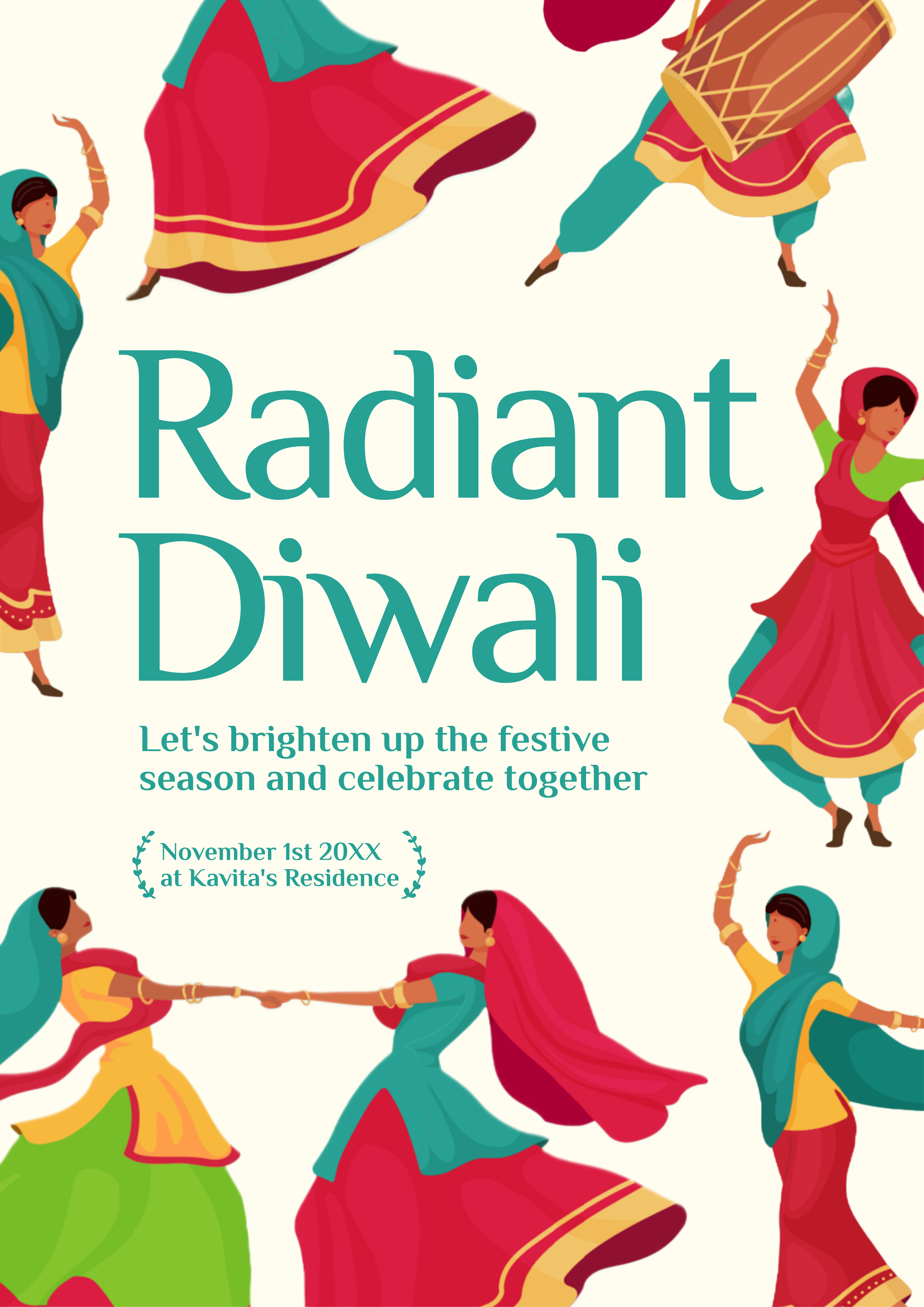 Green and Red Diwali Poster Invitation