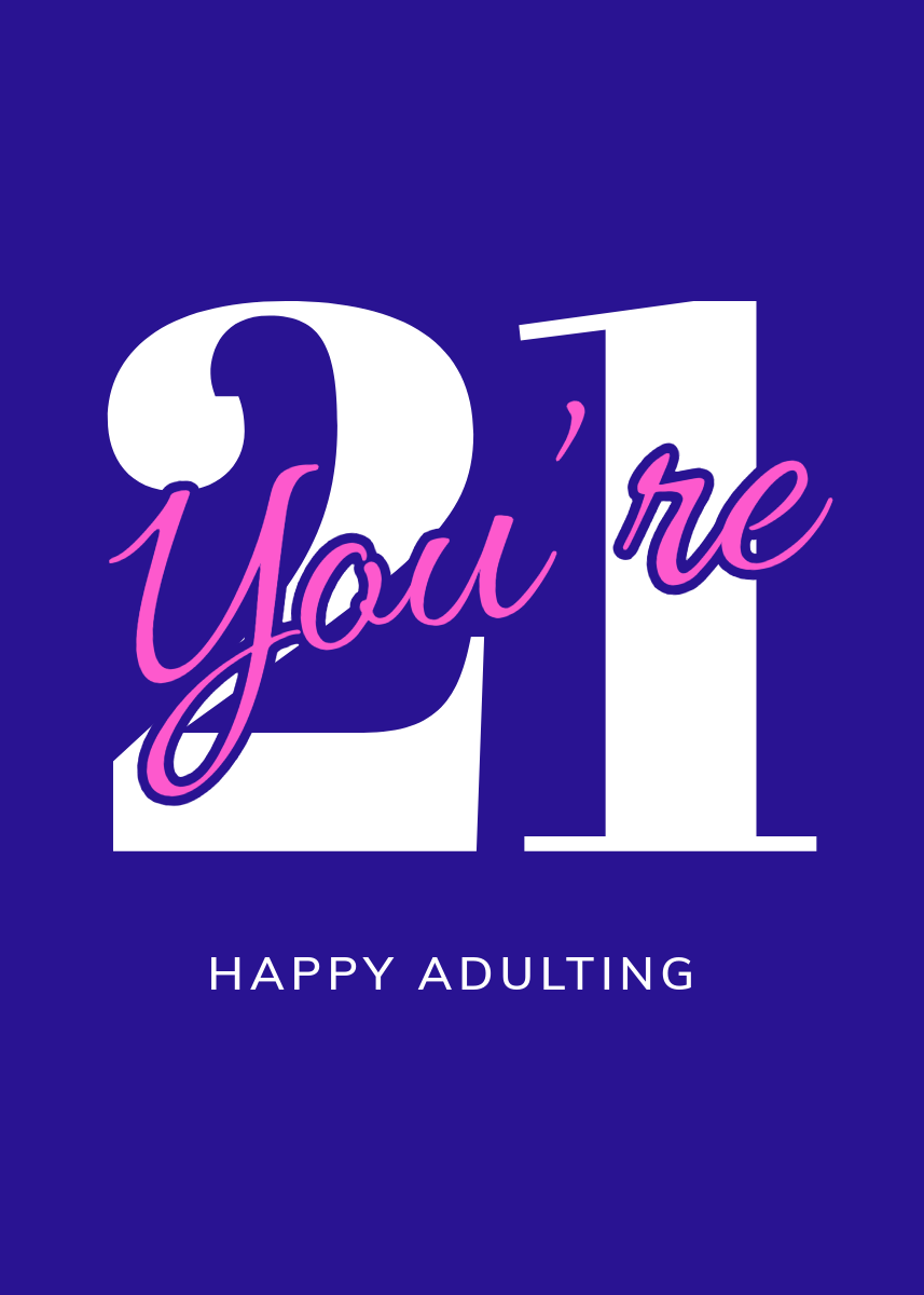 Purple, White & Pink Bold 21st Birthday Greeting Card