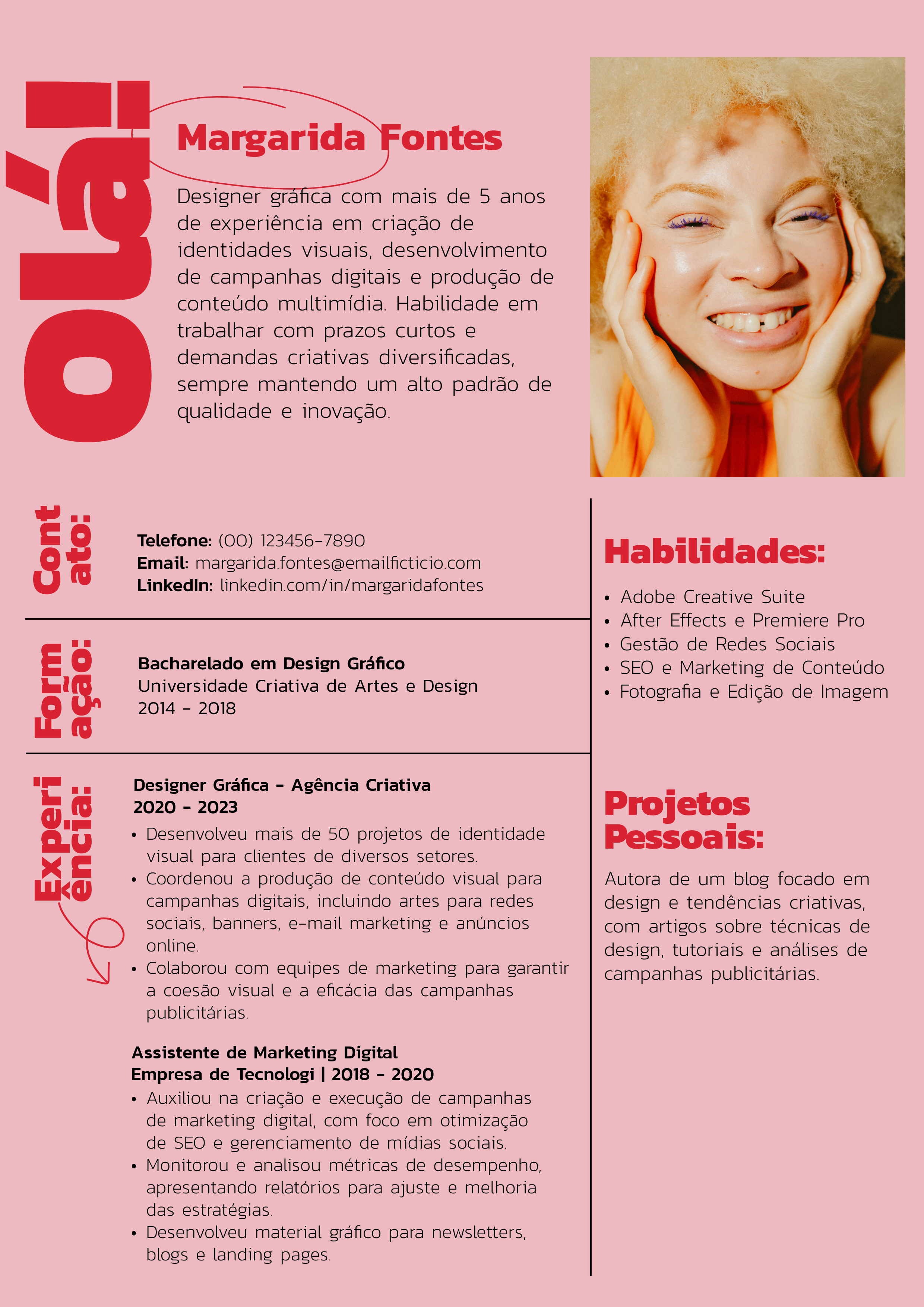 Rosa e Vermelho - Currículo - Designer Gráfica
