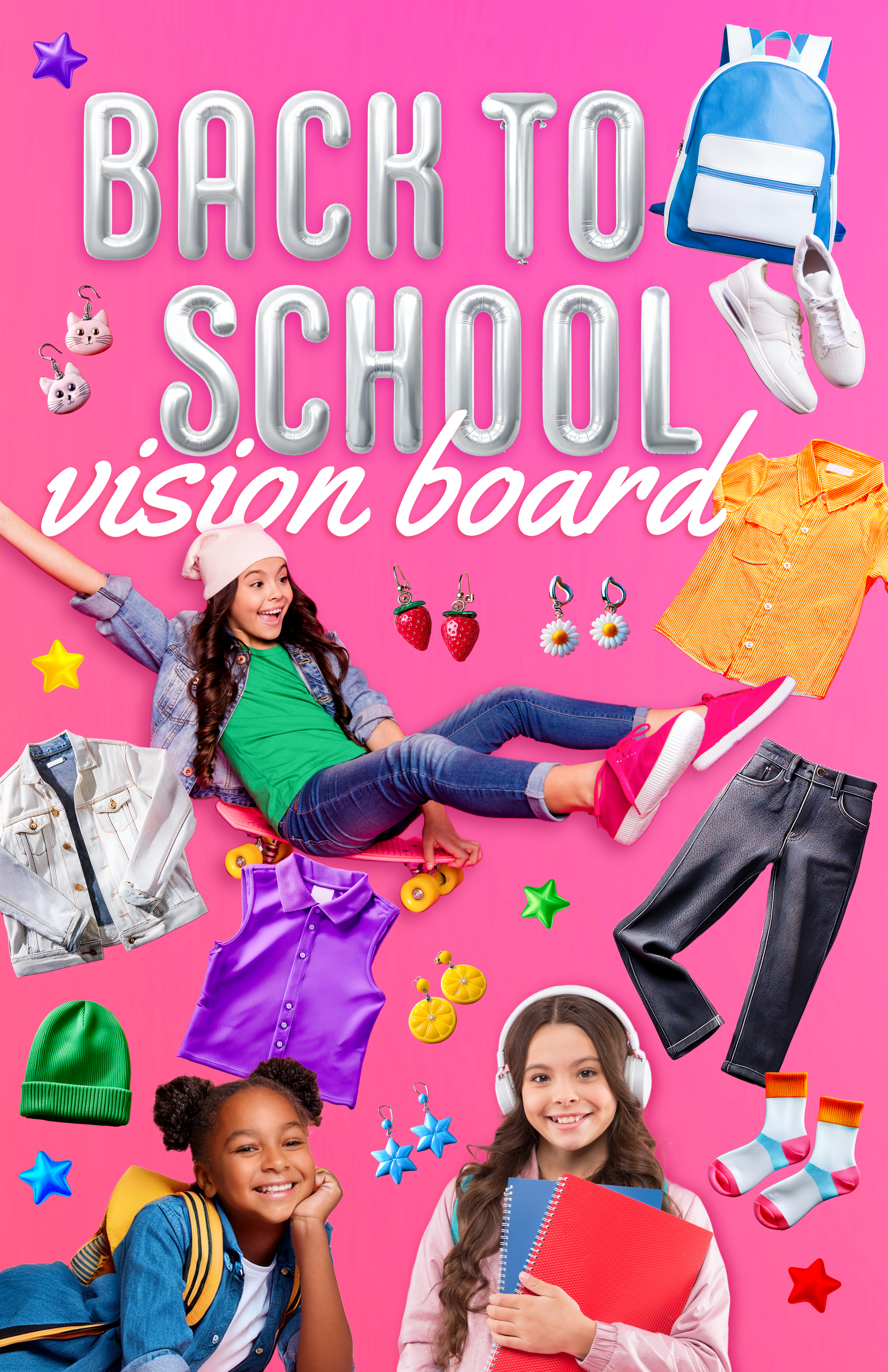Pink and Colorful Rainbow Collage Back to School Vision Board Poster