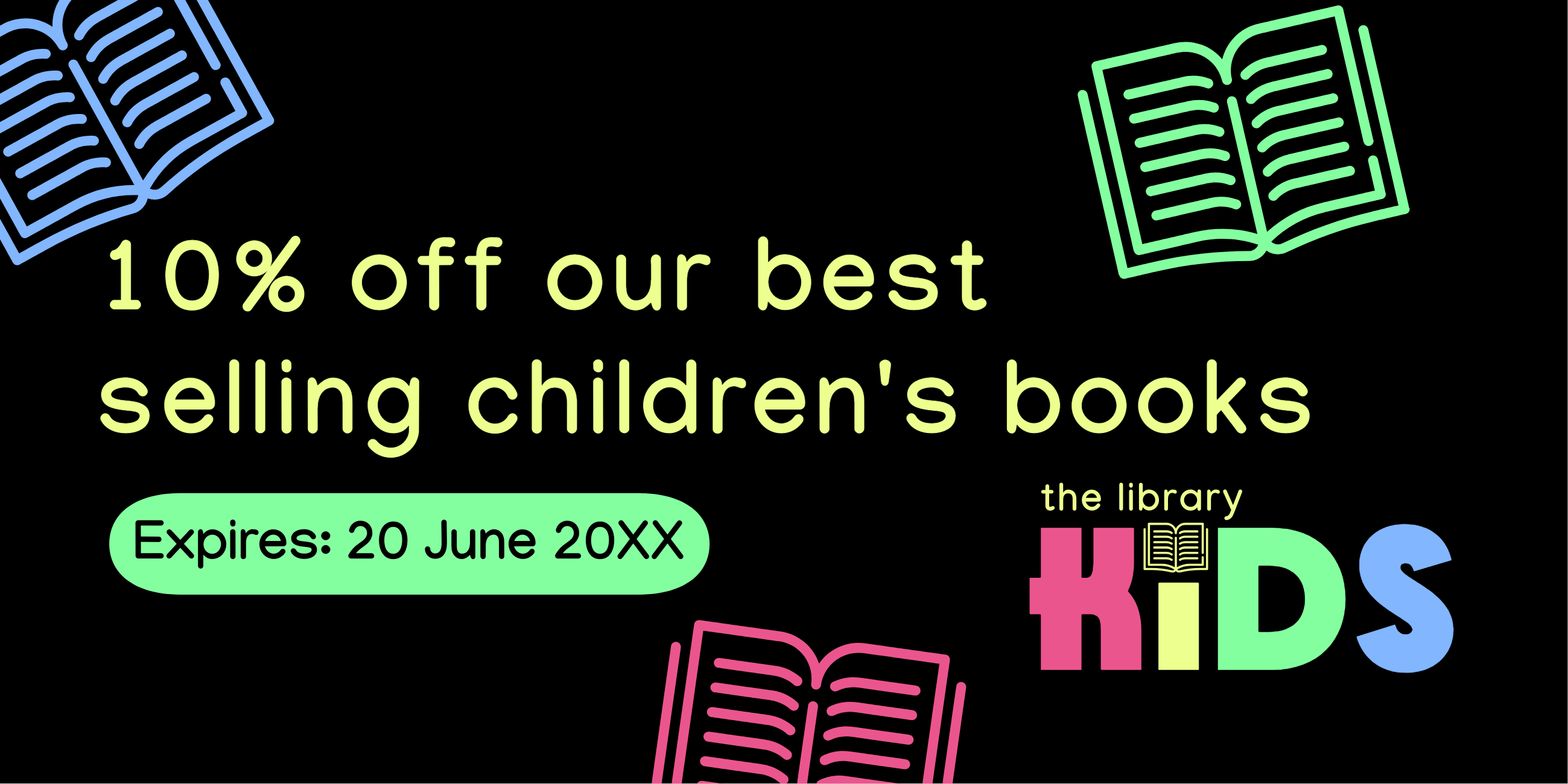 Black Blue and Pink Rainbow Kids Book Shop Gift Certificate