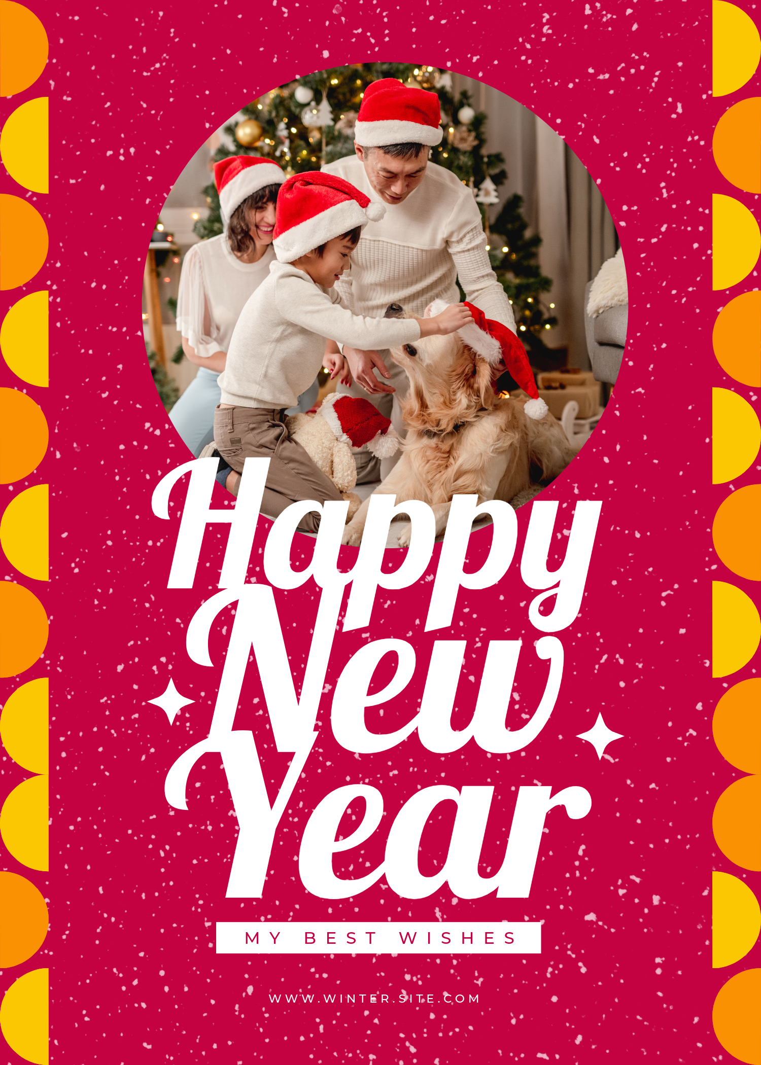 RED ORANGE AND WHITE NEW YEAR GREETINGS CARD