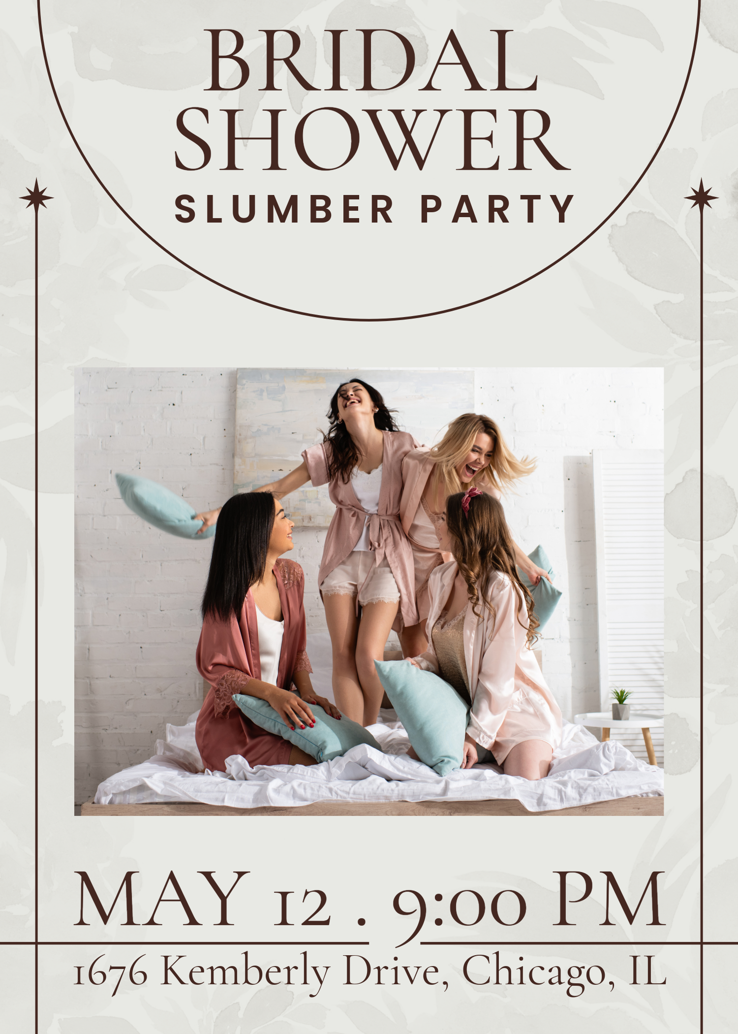 Beige And Brown Bridal Shower Slumber Party Invitation