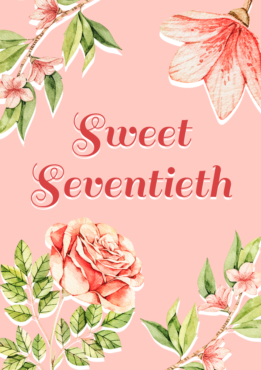 Pink Red Green Sweet 70th Birthday Floral A5 Greeting Card