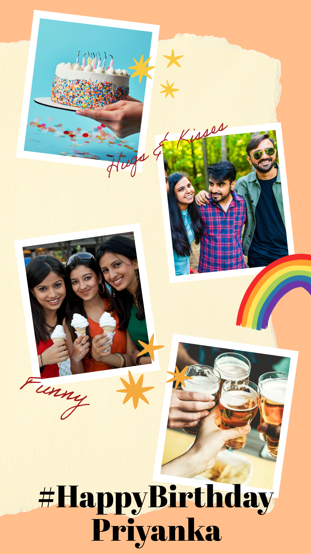Orange background with photo collage greetings for Happy Birthday Instagram Story