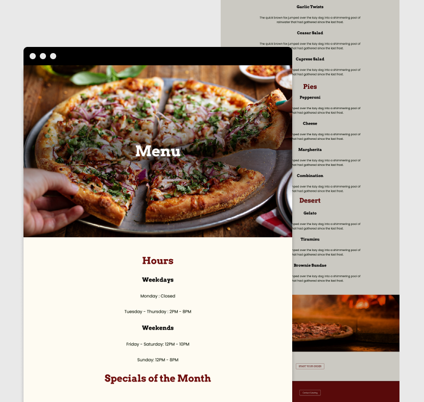 Pizza menu