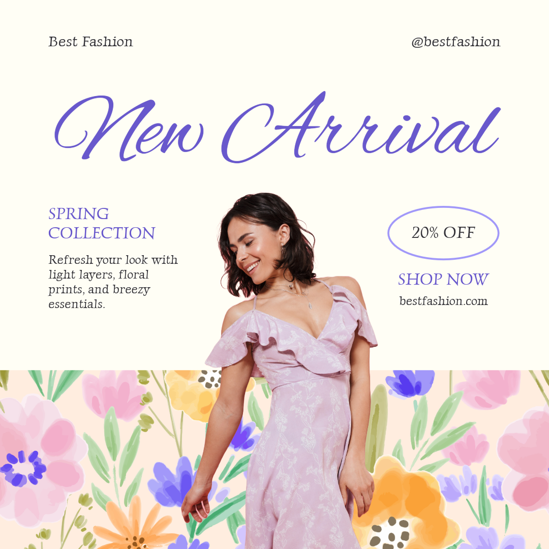 White & Colorful Flower Spring Fashion New Arrival Promotion Facebook Post