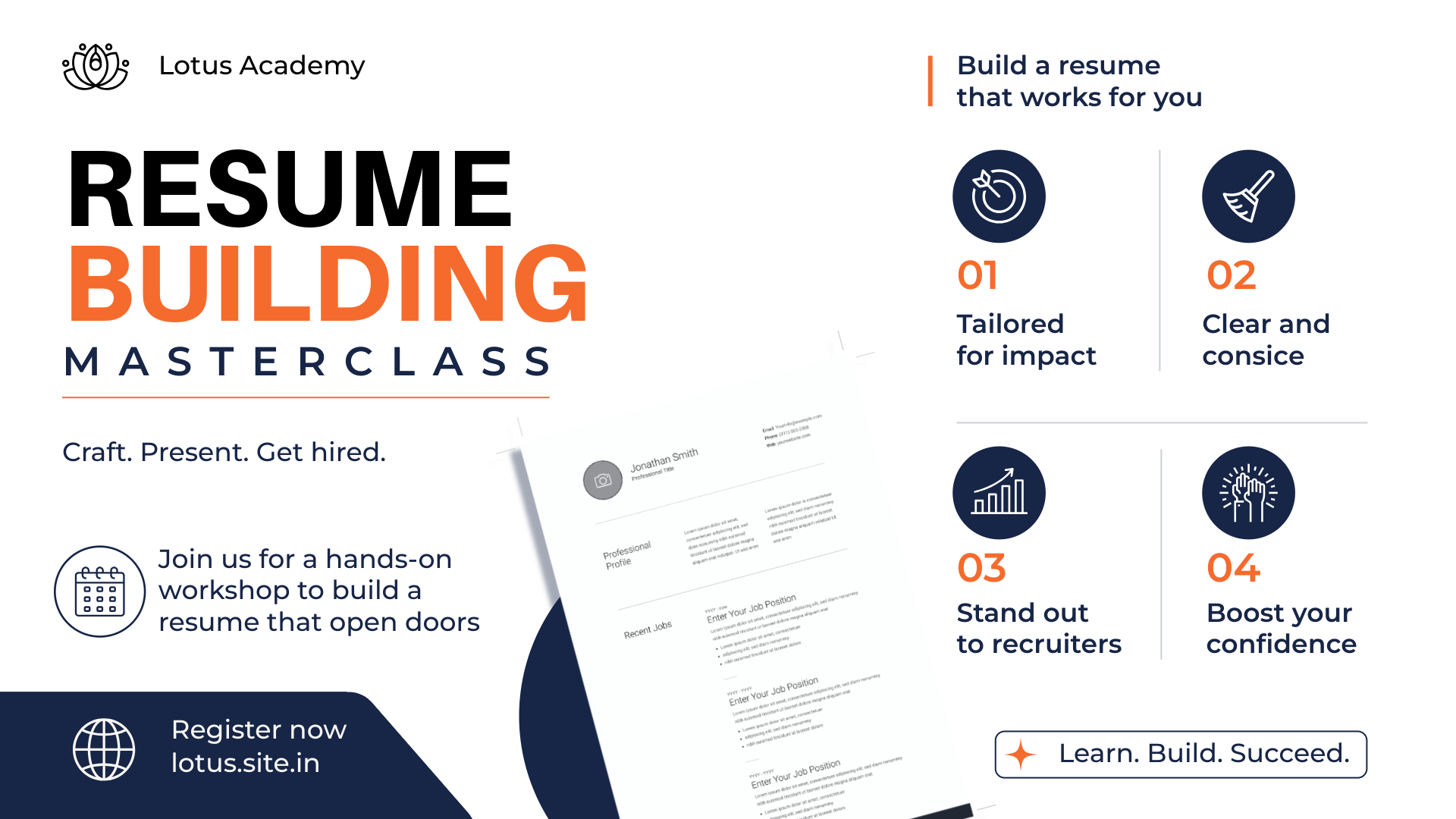Blue And Orange Resume Building Masterclass Workshop Infographic