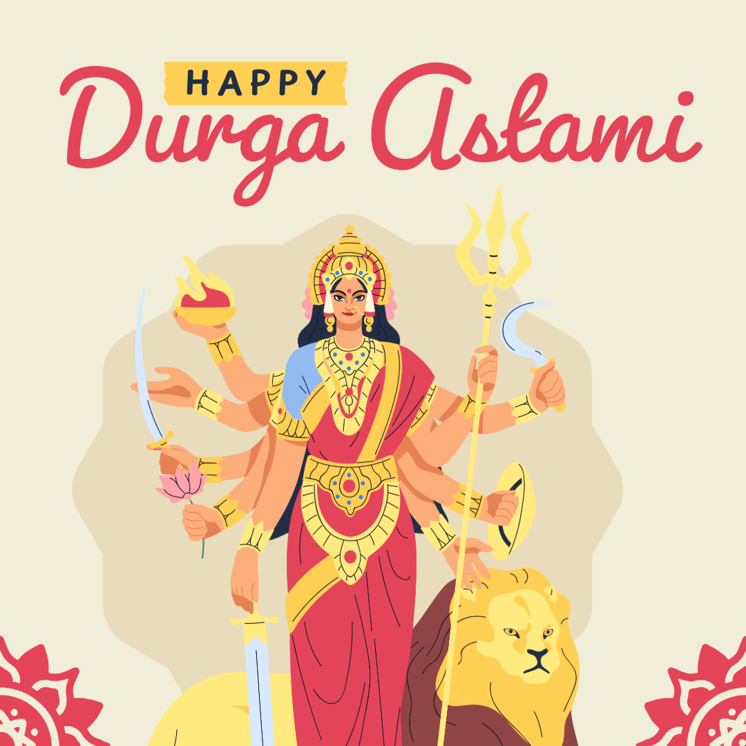 Yellow Red Durga Ashtami Instagram Post
