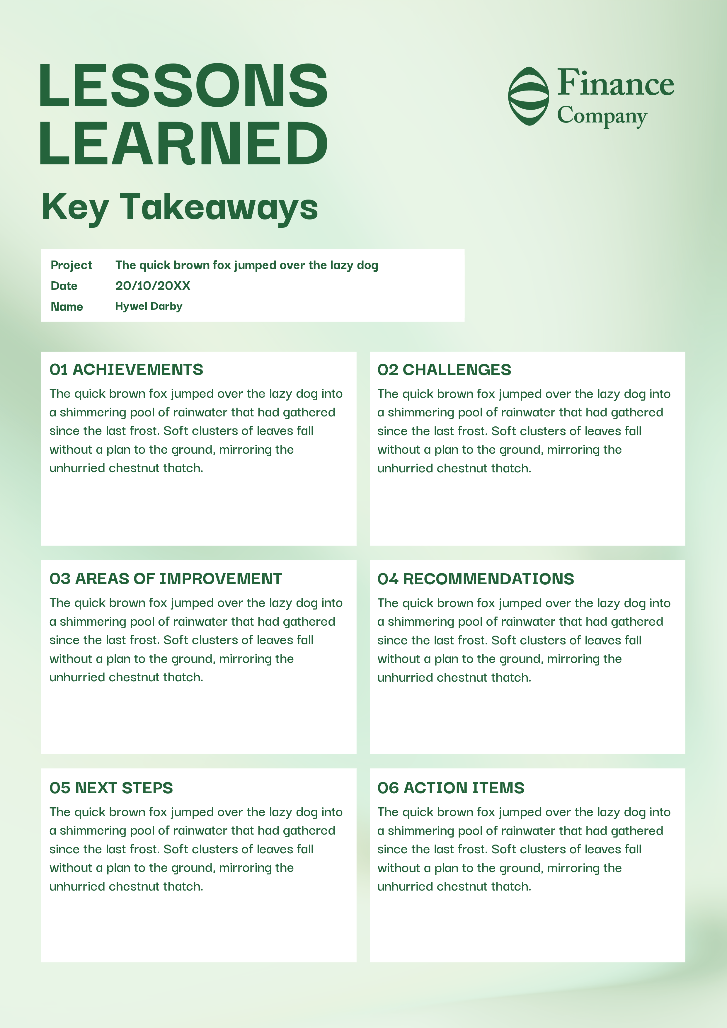 Green Lessons Learned Worksheet