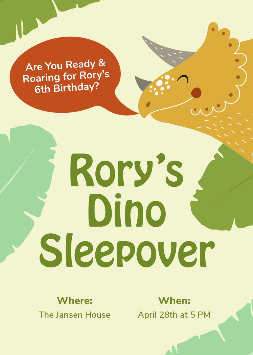 Green & Yellow Dinosaur Children's Birthday Invitation