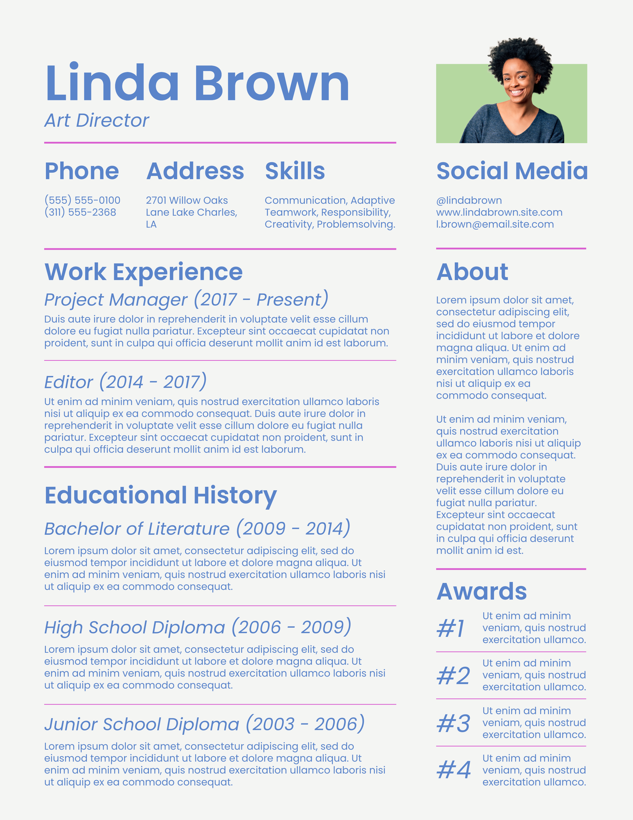 Blue & White Minimalist & Modern Lines Professional Resume