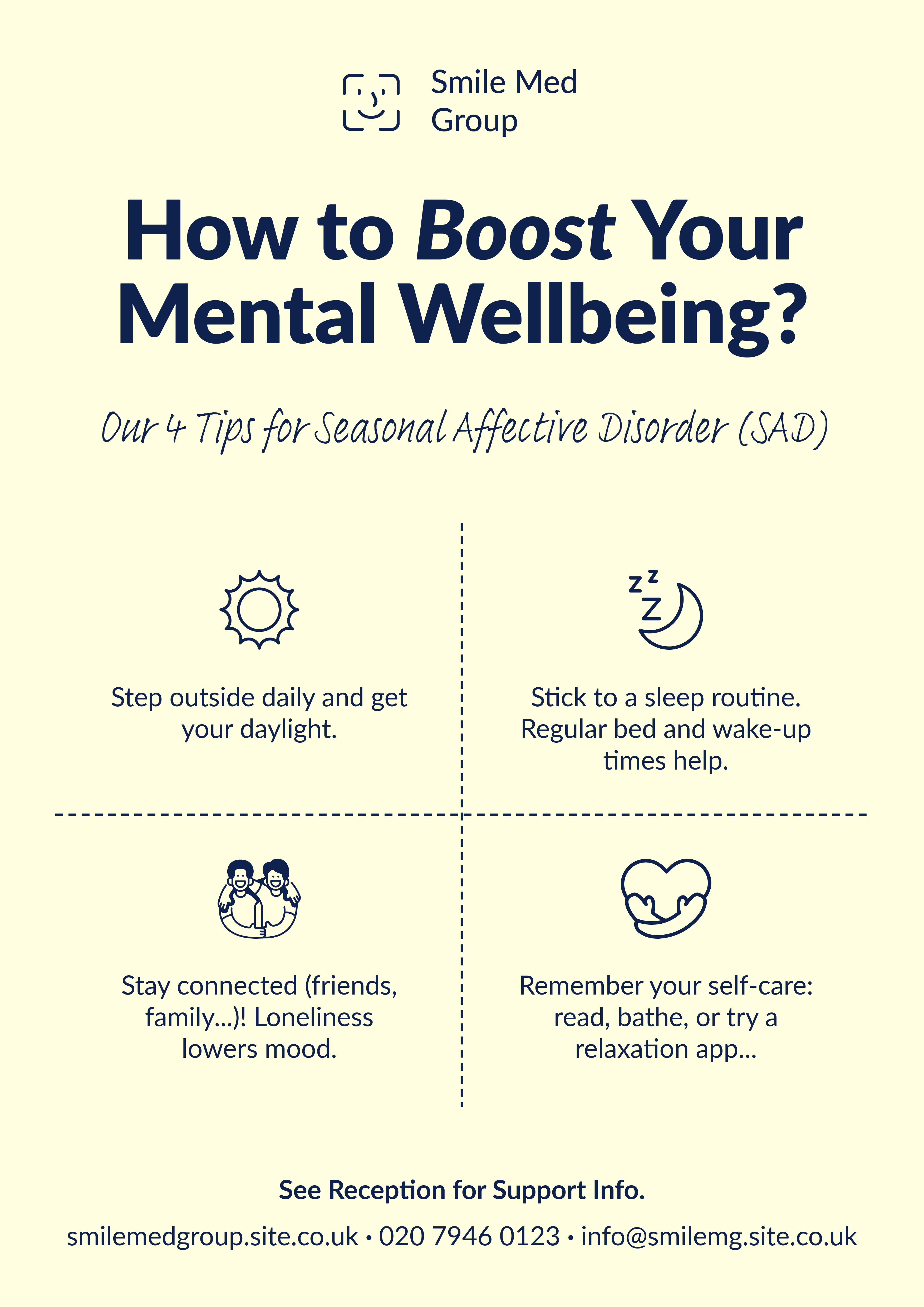 Yellow Winter Mental Health Tips Poster