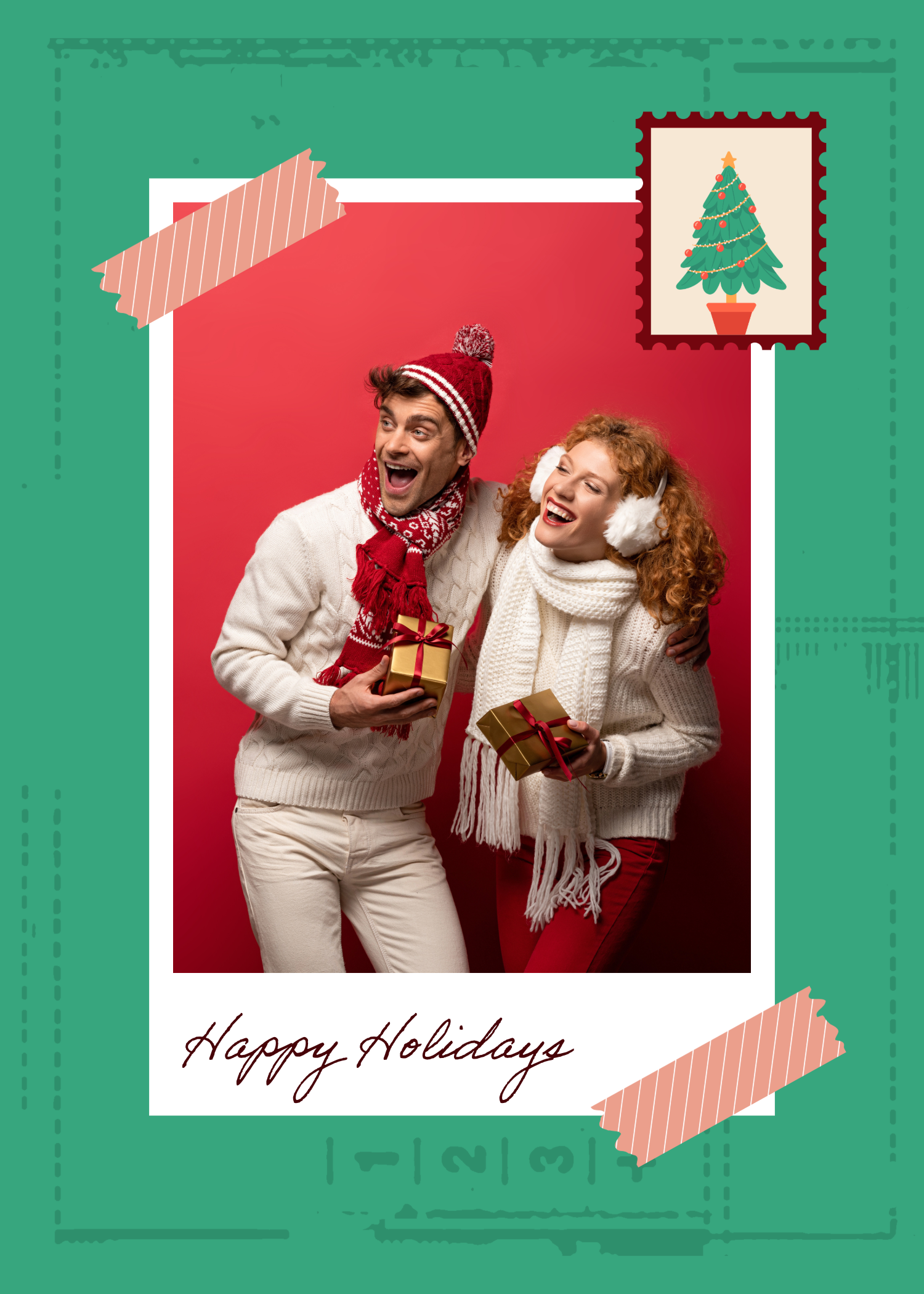 Green And Red Christmas Greetings Card