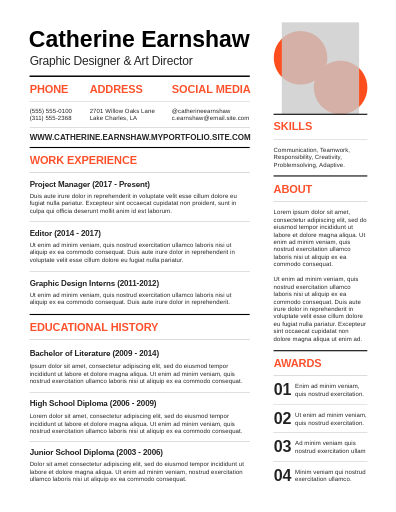 Orange Swiss Minimalist & Modern Lines Creative Resume