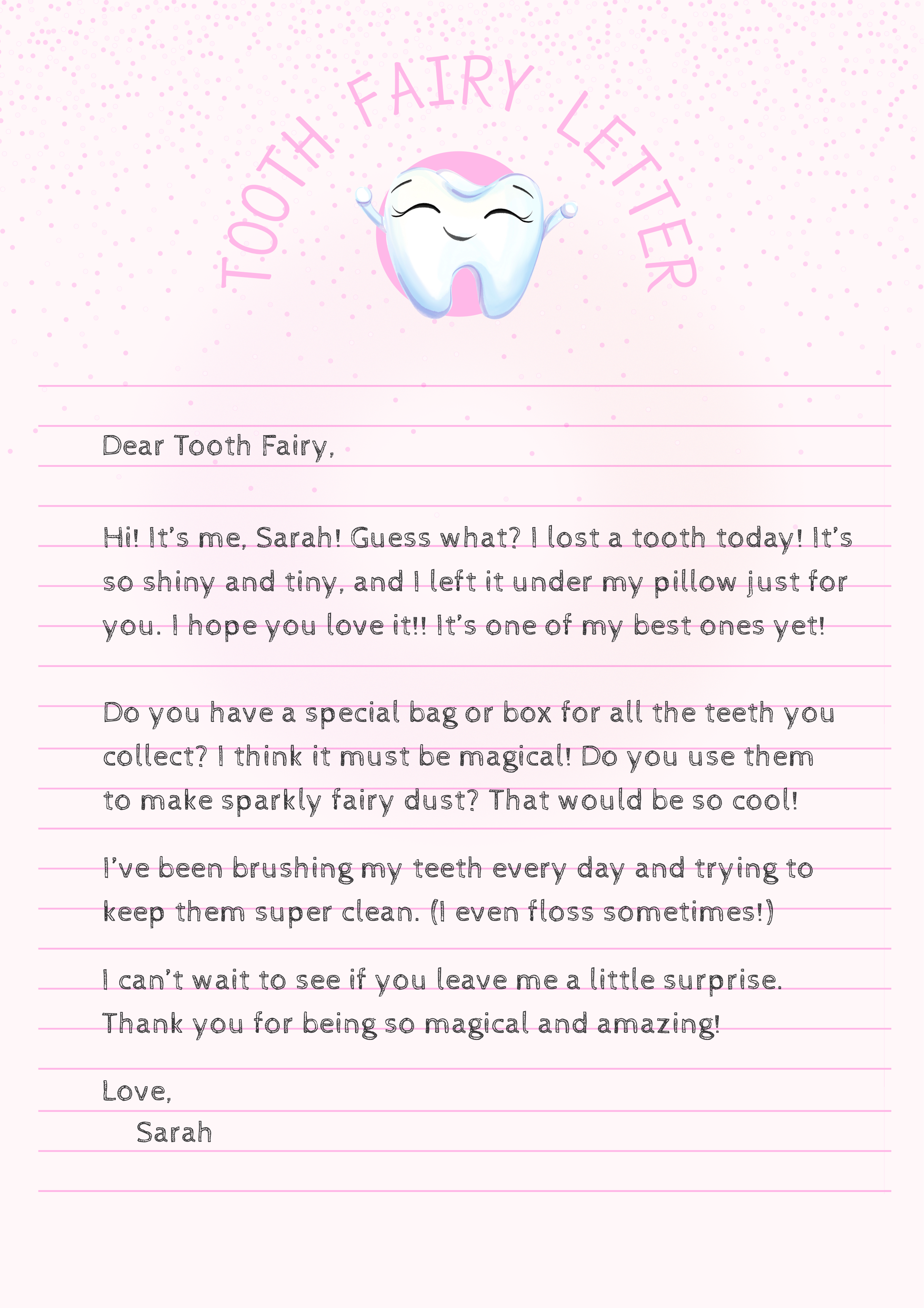 Pink Tooth Fairy Letter