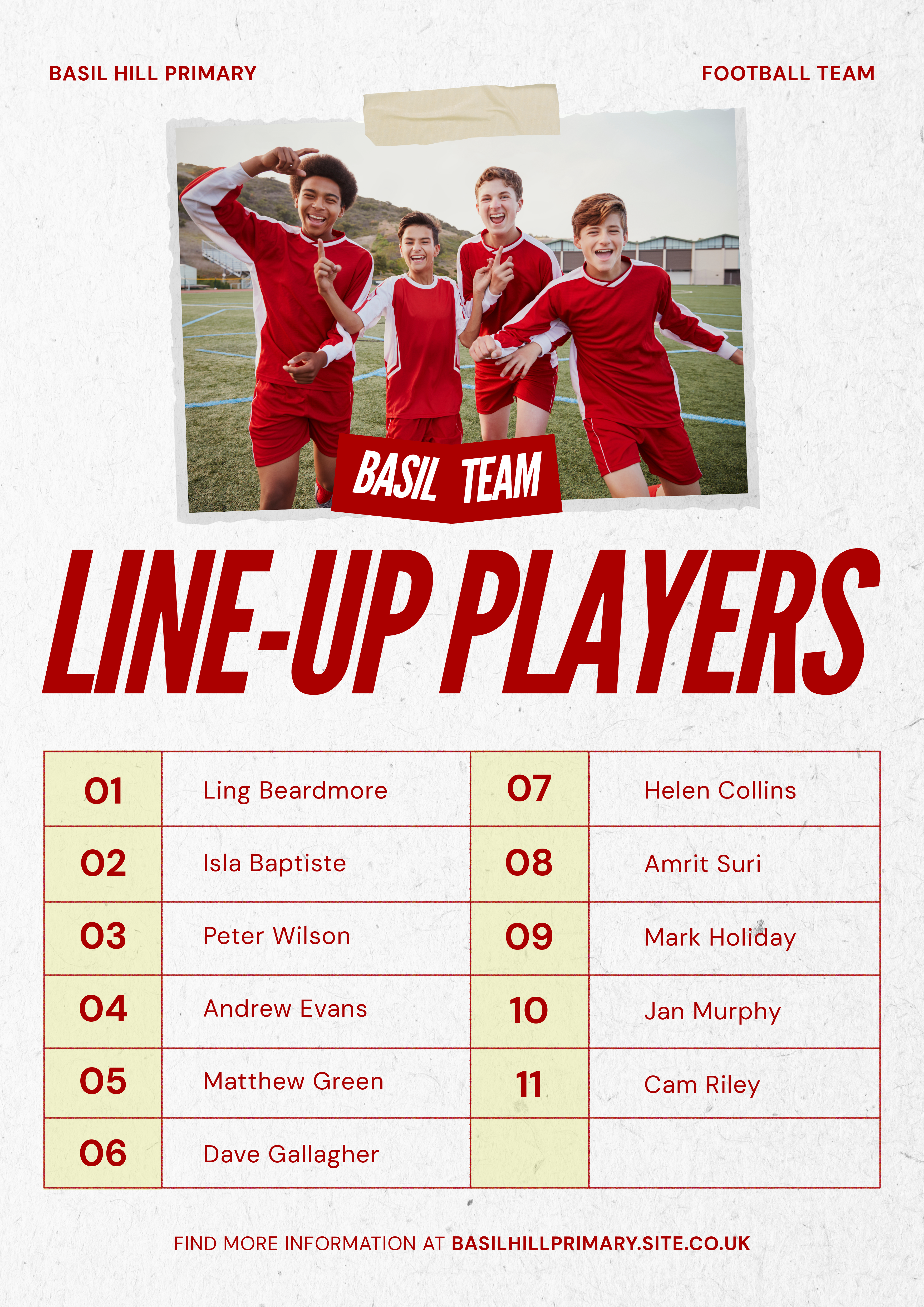 Red and White School Football Team Line-up Poster