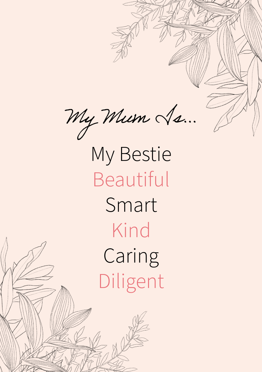 Cream, Pink & Black Typography Floral Mother's Day A5 Greeting Card