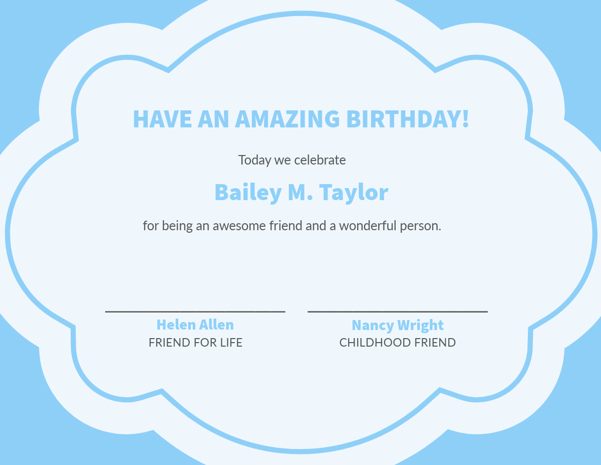 Blue Birthday Certificate From Friends