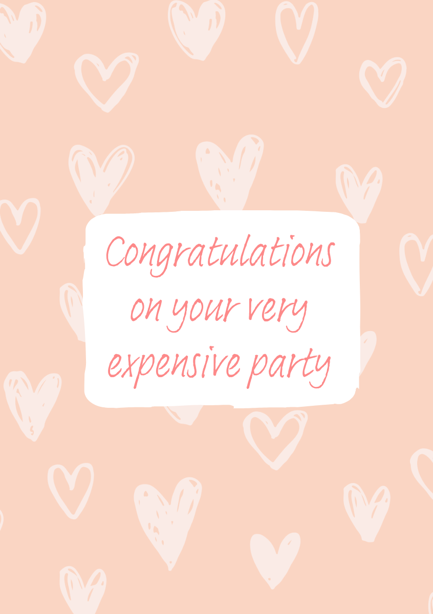 Peach Pink & White Hearts Congratulations on Your Expensive Party Wedding A5 Greeting Card