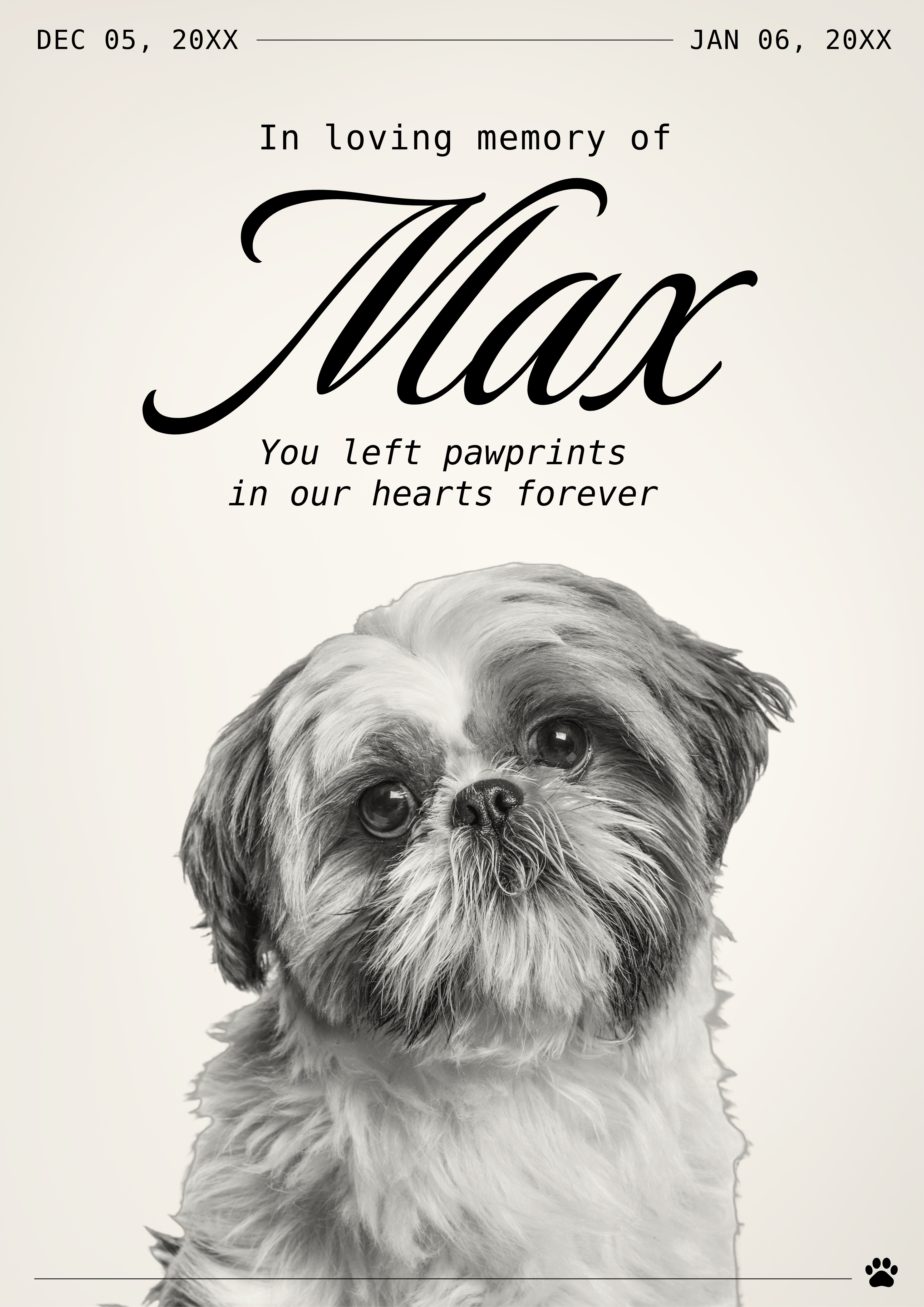 Black and White Pet Funeral Poster