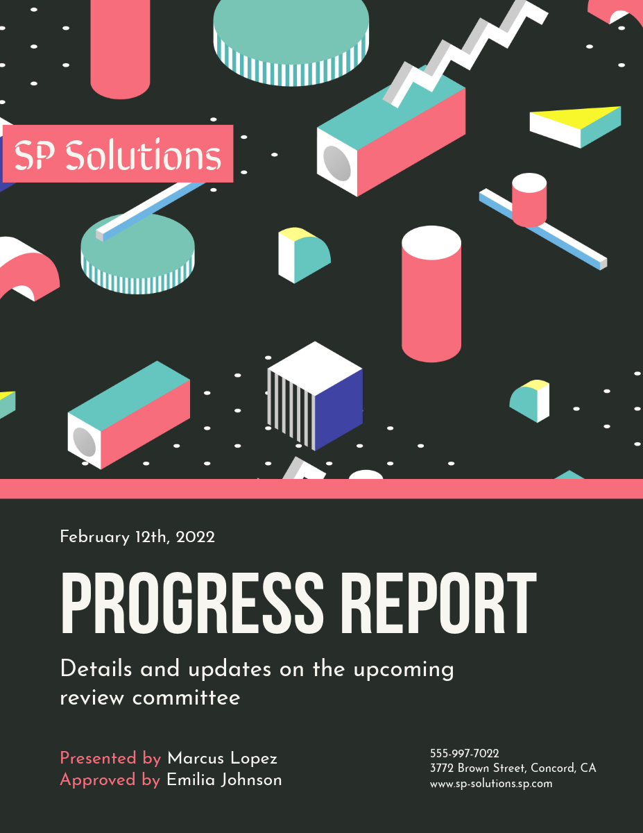 Pink and Black Abstract Shapes Progress Report Cover