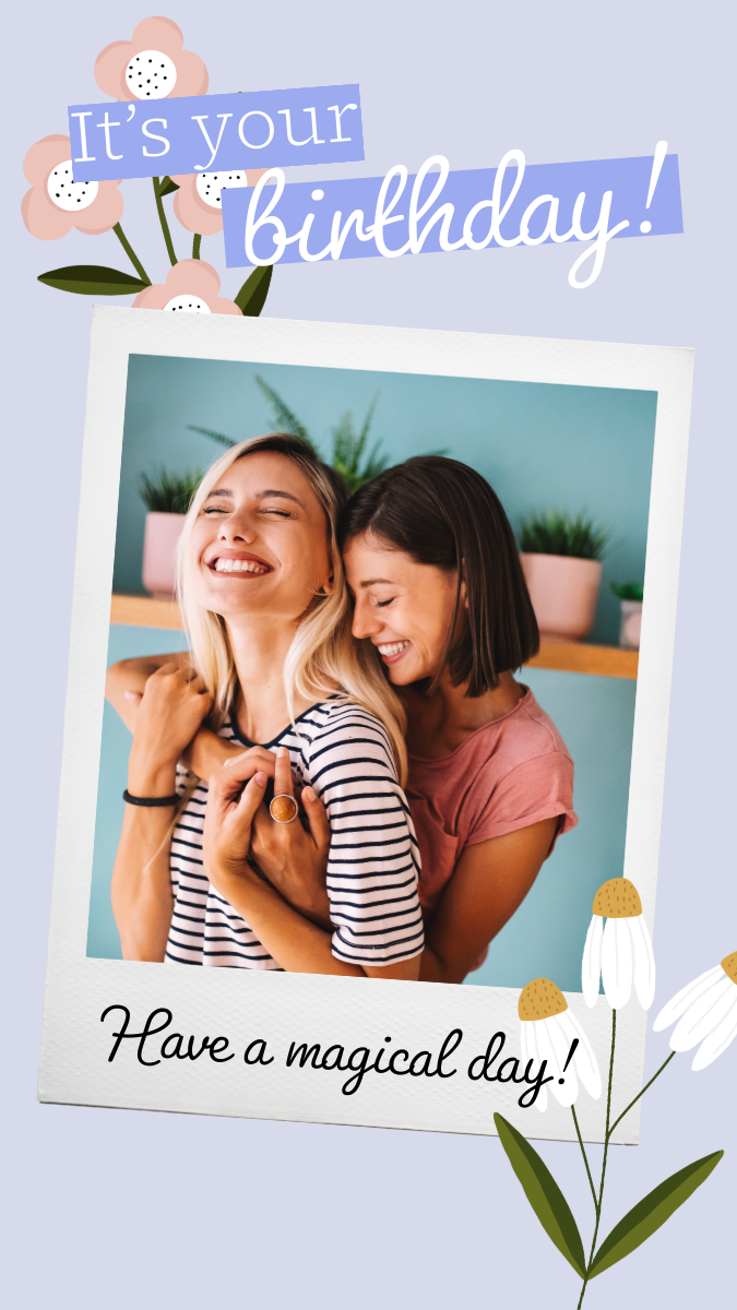 Lilac & Multicoloured Floral It's Your Birthday! Instagram Story