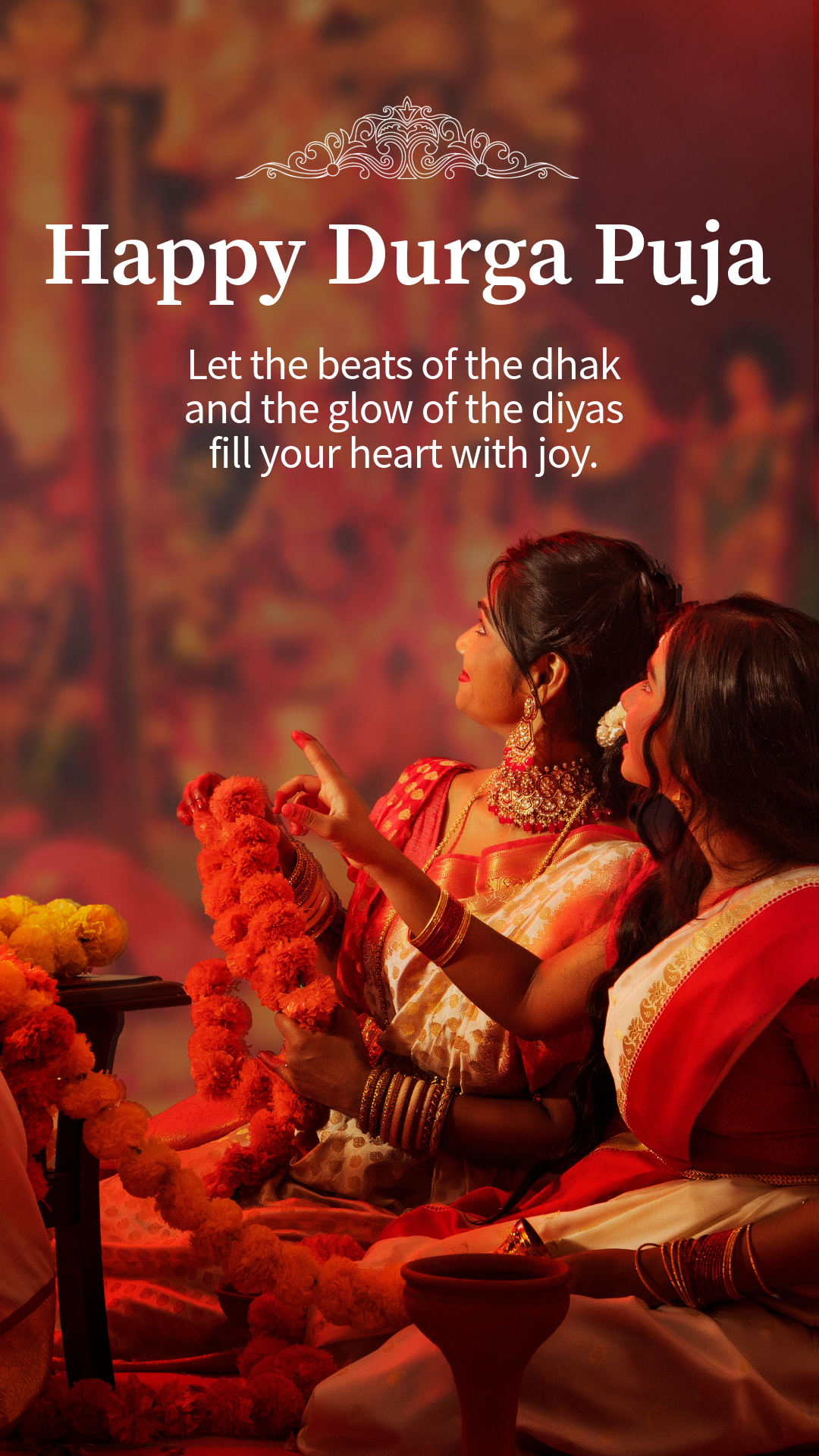 Red and Beige Durga puja whatsapp status