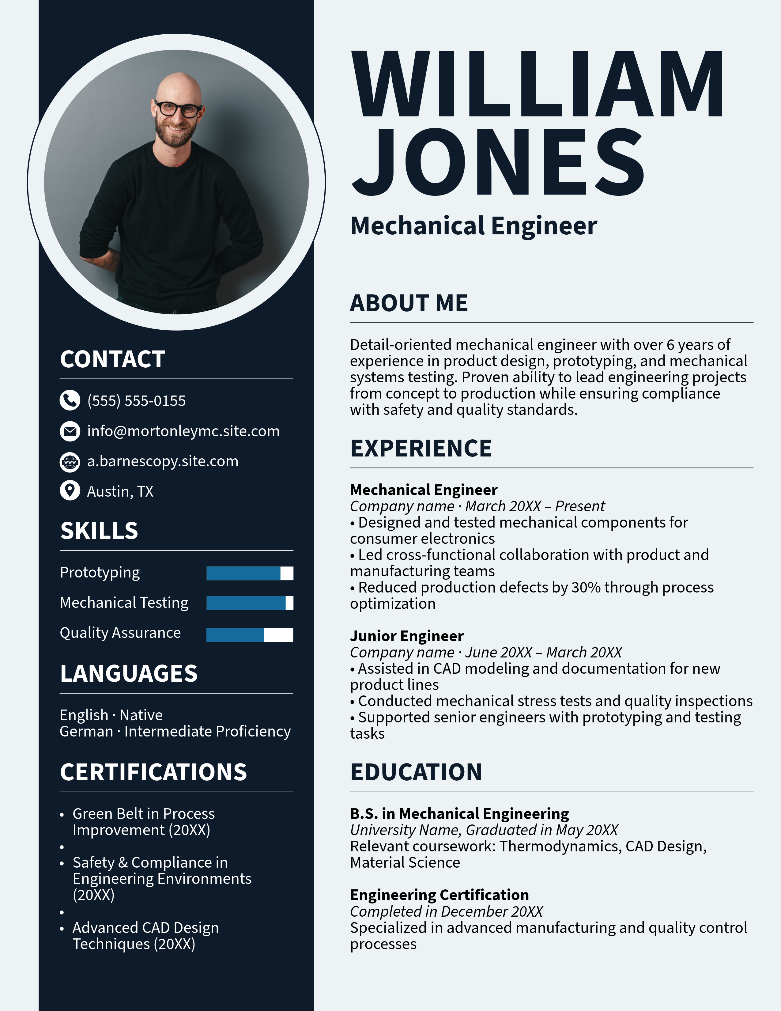 Dark Blue Mechanical Engineer Resume