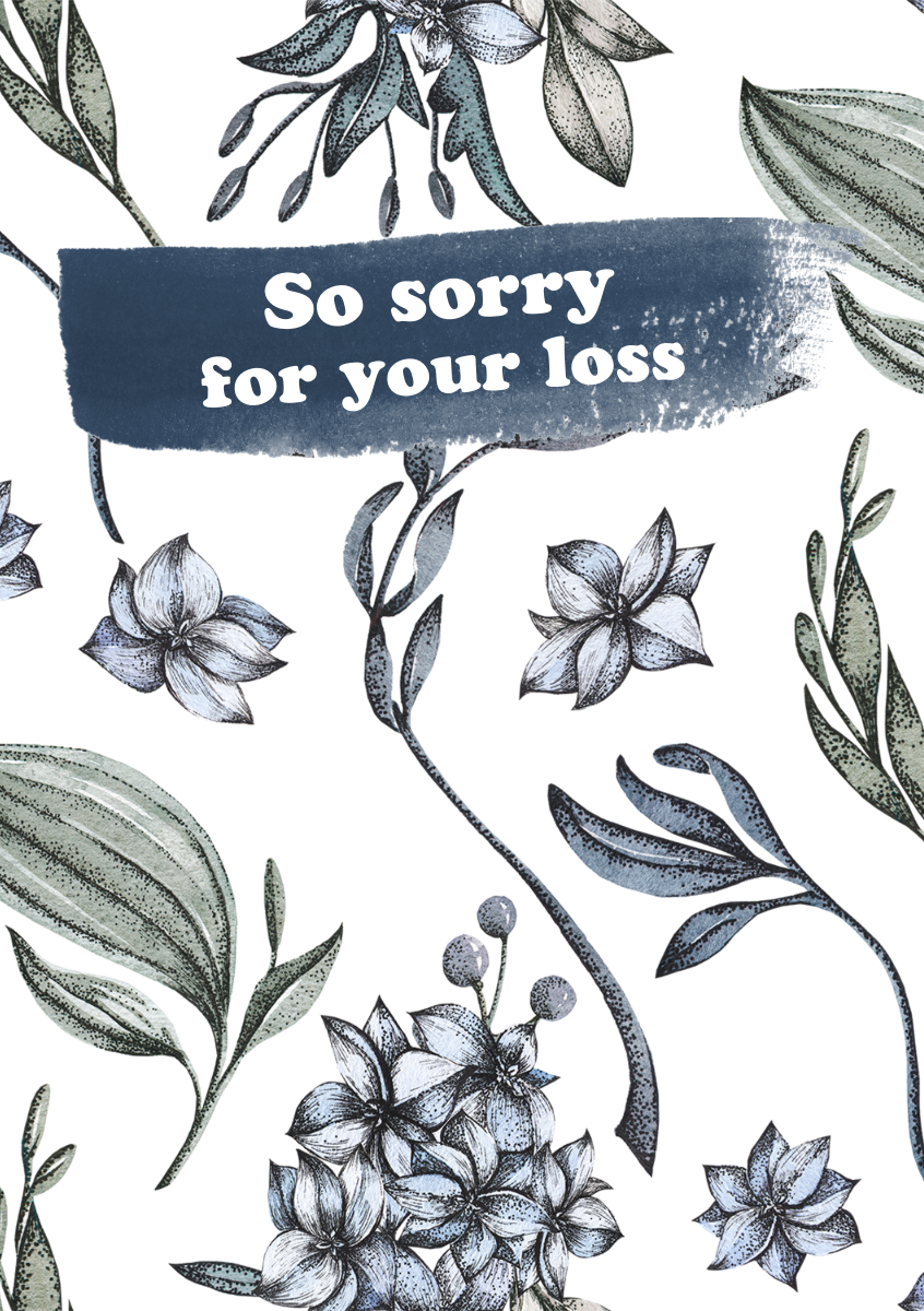 Blue & White Tonal Floral Illustrative Sorry For Your Loss A5 Greeting Card