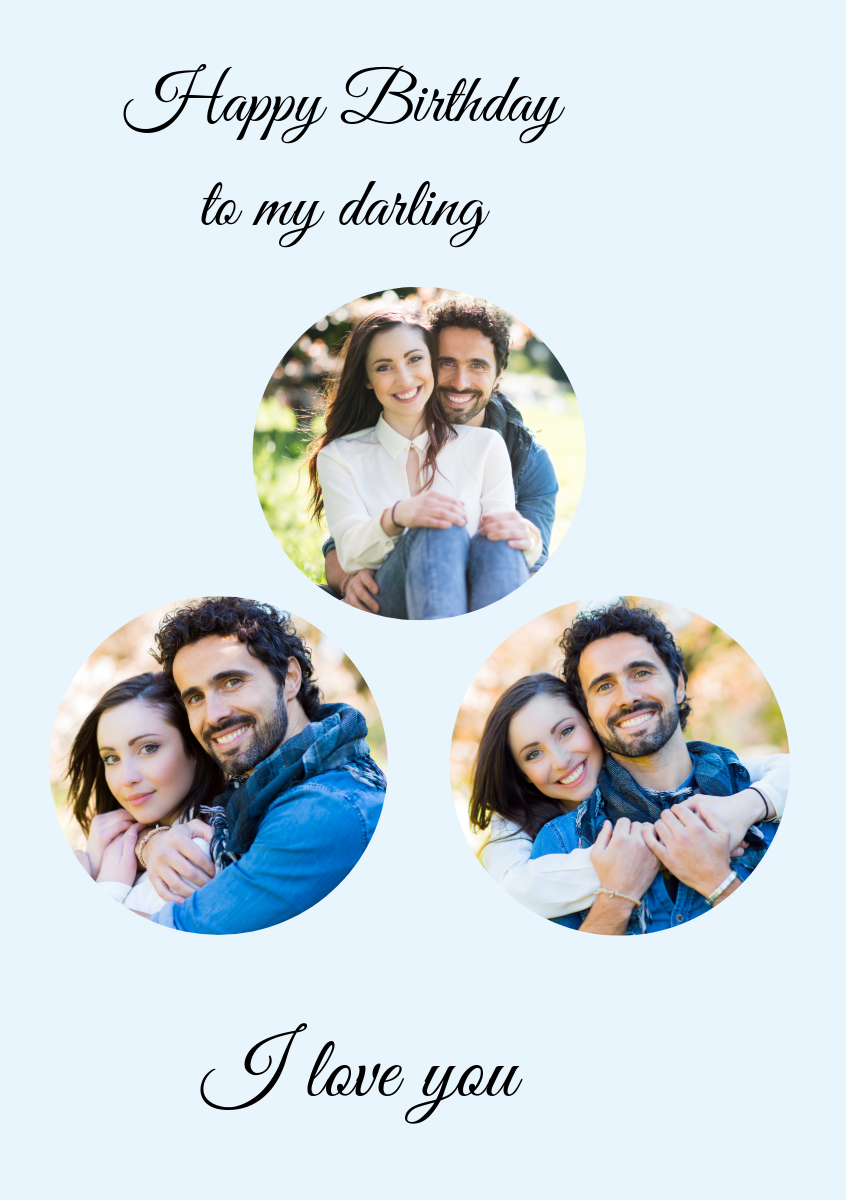 Cursive And Couple Photos Elegant Happy Birthday Card