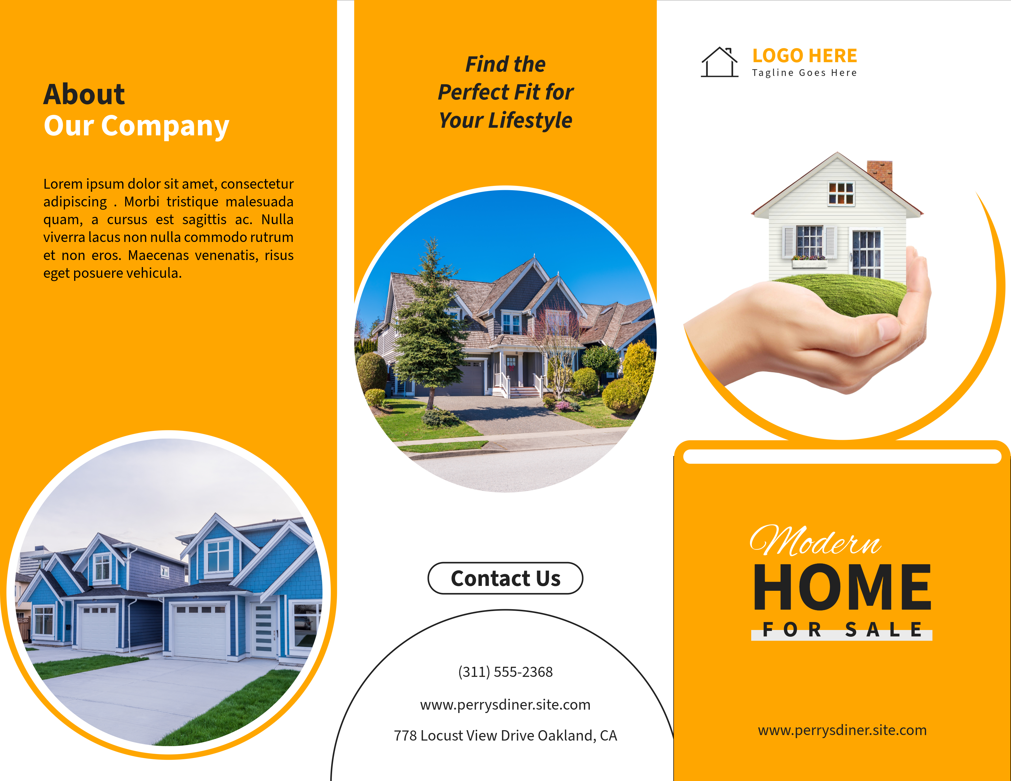Orange and Black Real Estate Trifold Brochure