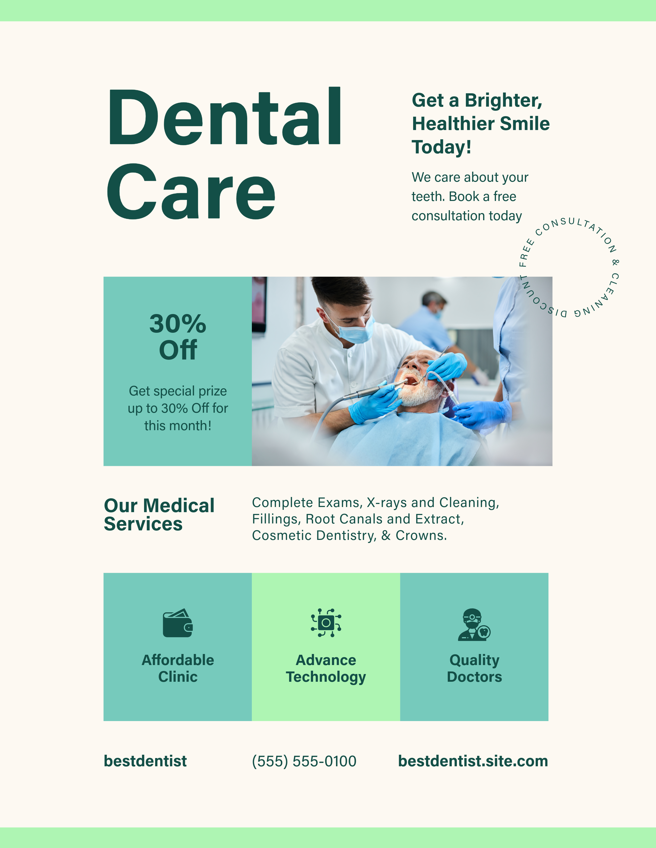Green Dental Care Service Promotion Flyer