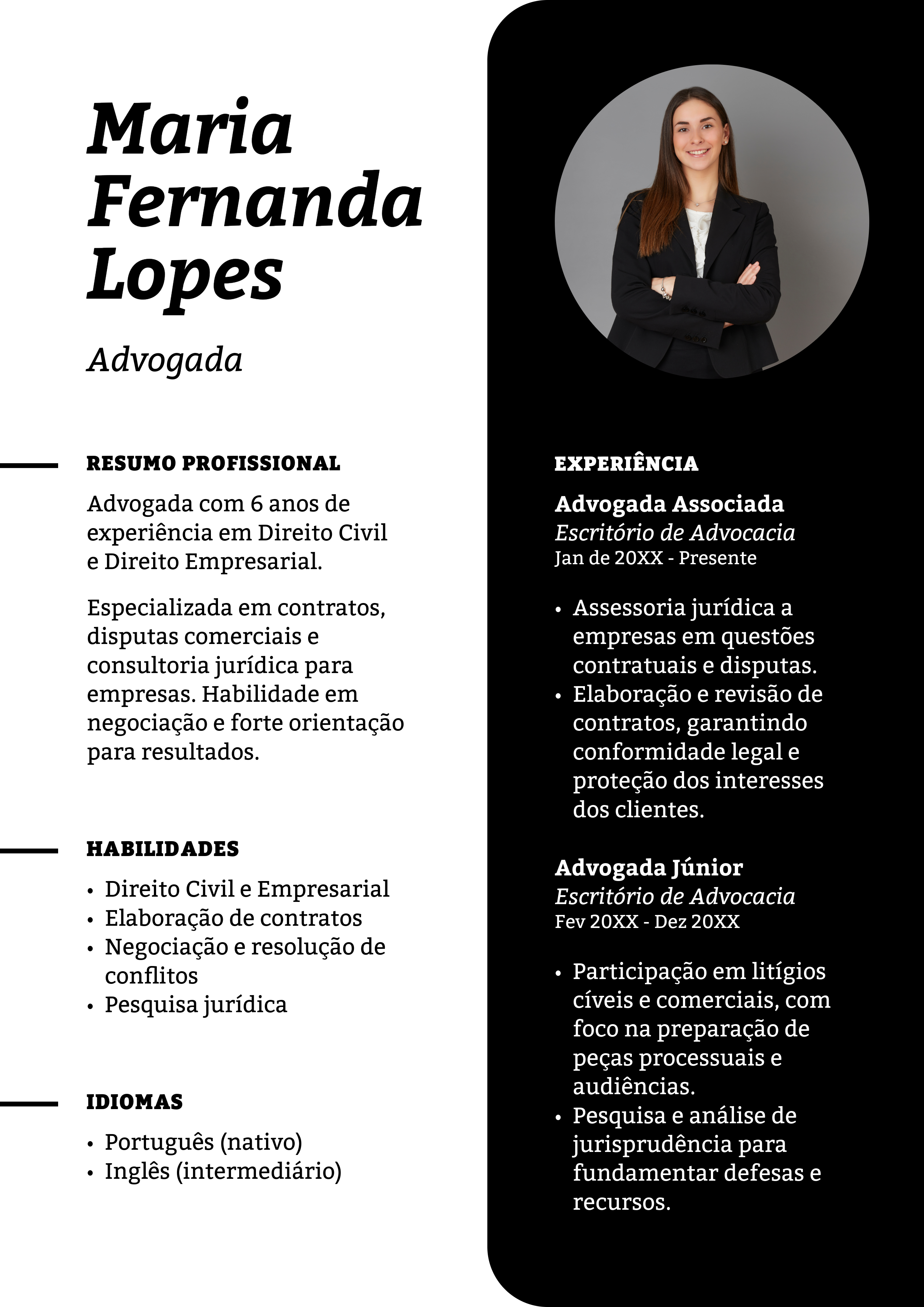 Preto e Branco Minimalista Currículo