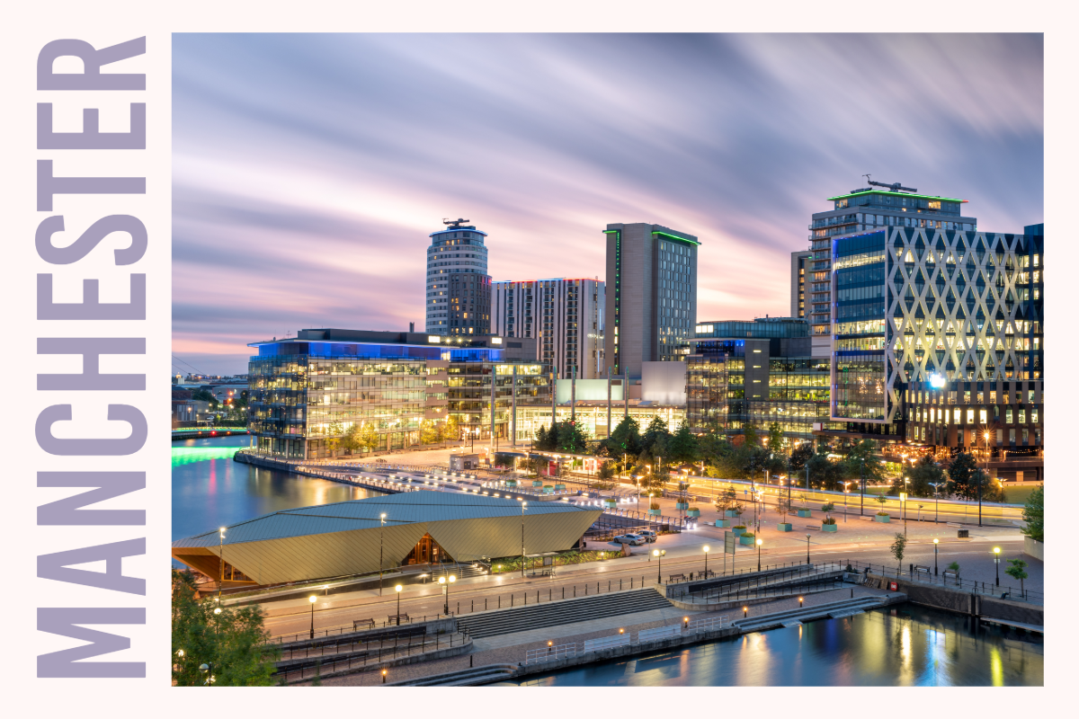 Manchester Night City Lights Postcard