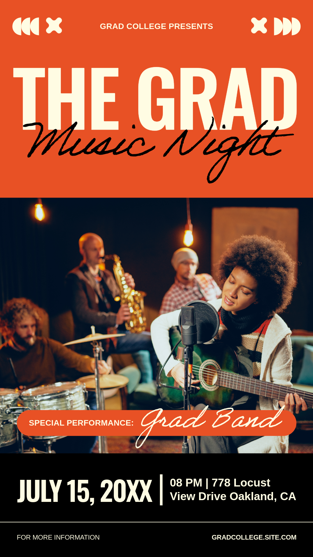 Orange and Black University Music Night Event Instagram Story