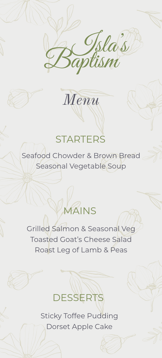 Set Green And Beige Baby Baptism Menu