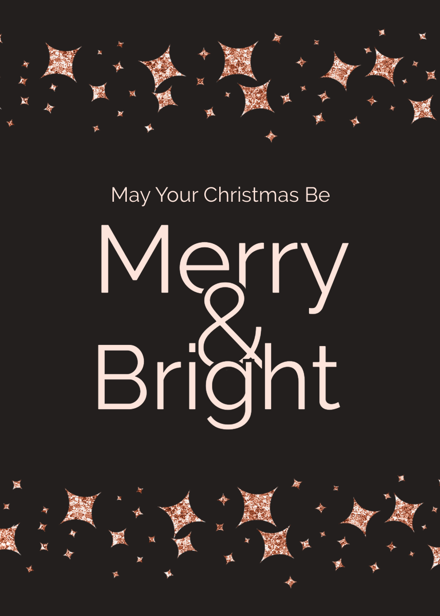 Dark Gray, Cream & Rose Cold Glitter Christmas Card