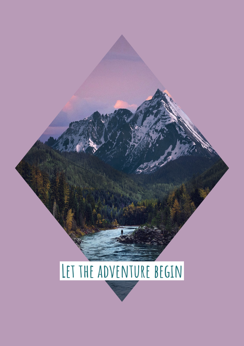 Purple Lilac Grey & Green Mountain Let the Adventure Begin A5 Farewell Card