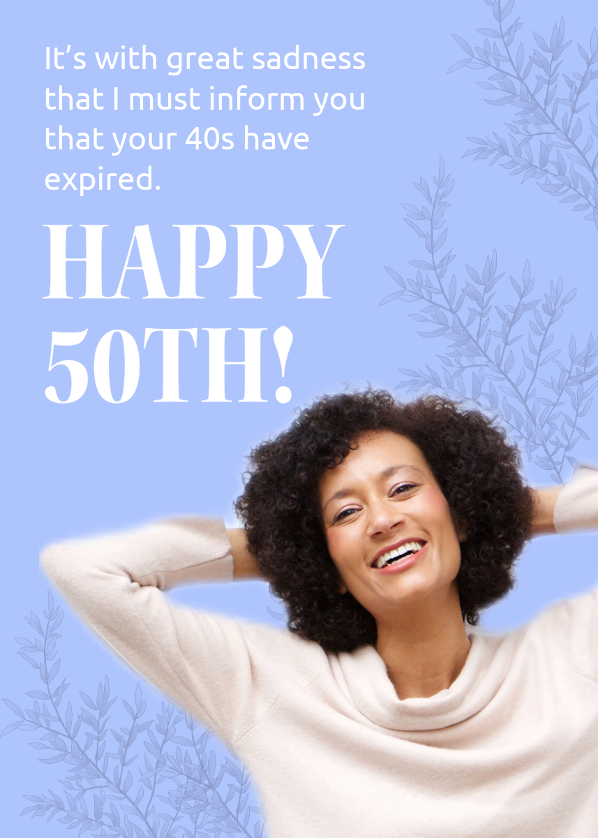 Purple & White 50th Birthday Greeting Card