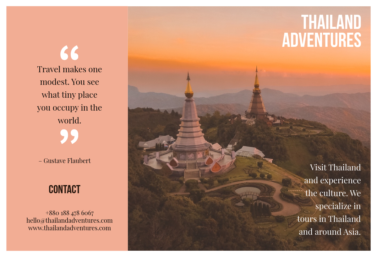Pink  Photo Thailand Travel Promotional Trifold Brochure